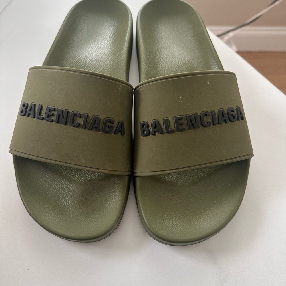 Balenciaga Khaki Green Slides